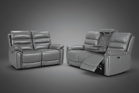 'SPECIAL OFFER' DFS Lawson Grey Leather Electric Reclining 3 Seater + 2 Seater Sofa Set With USB Charging Ports & Drop Down Tray Table With Reading Lights (Copy)