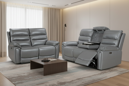 'SPECIAL OFFER' DFS Lawson Grey Leather Electric Reclining 3 Seater + 2 Seater Sofa Set With USB Charging Ports & Drop Down Tray Table With Reading Lights (Copy)