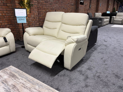 "Bertie" Cream Leather Electric Reclining Massage Sofa Range With Power Headrests & USB Charging Ports For Ultimate Comfort