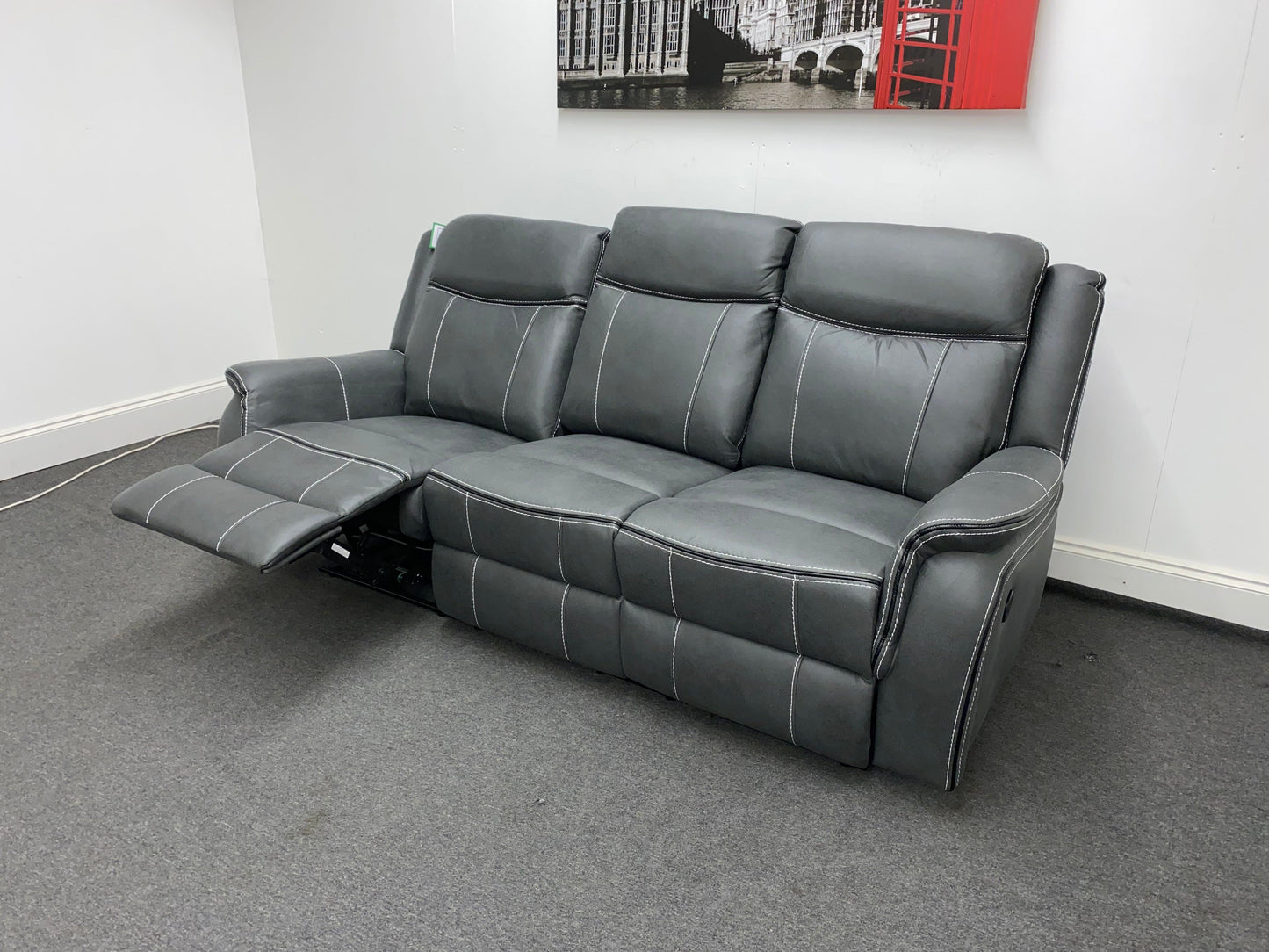 " Mason" All Electric Reclining New Grey Microfibre Fabric 3+1+1 Seater Power Recliner Sofa Suite Set With USB Ports | Couch |