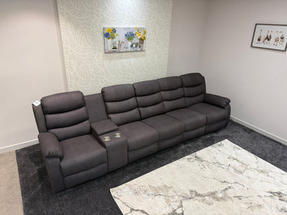 Willow Grey Easy Clean Fabric 5 Seater Sofa With Drinks Console | Fold Down Tray Table, High Headrest & Seating Position Couch