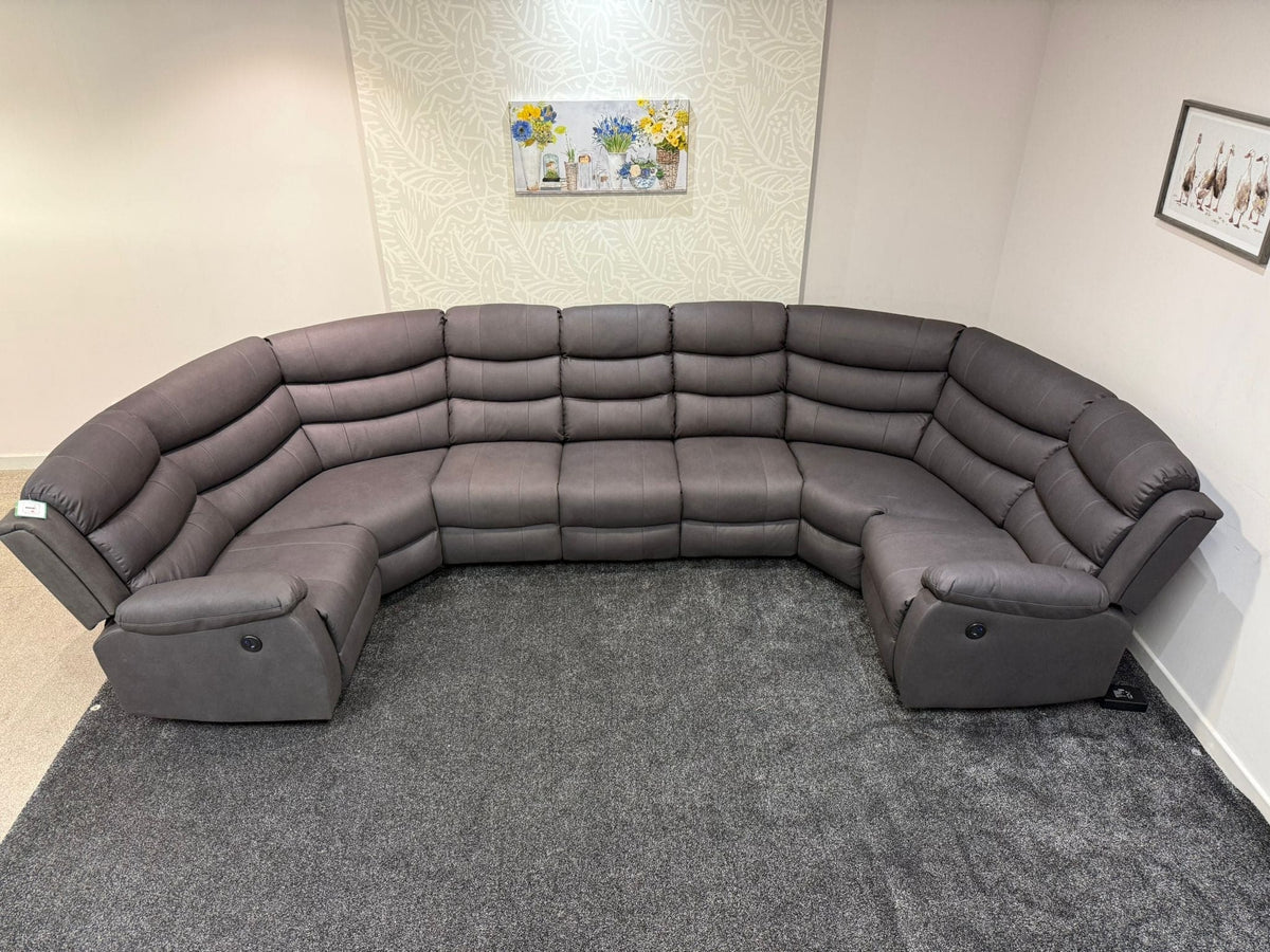 Willow Grey Fabric U Shape Corner Sofa With Drinks console & Fold down Tray Tables