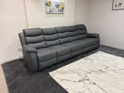 Lando Grey Leather 5 Seater Sofa | Fold Down Tray Table, High Headrest & Seating Position Couch