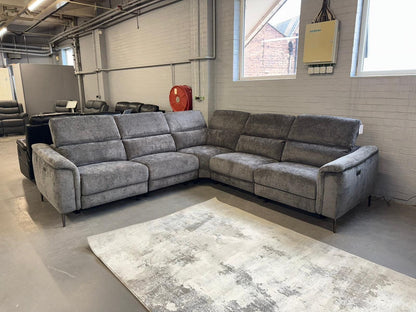 Tahiti 2c2 Electric Recliner Grey Fabric Corner Sofa With Adjustable Headrests