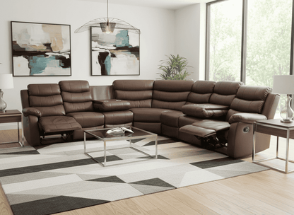"Lando" Brown Leather 3C3 Recliner Corner Sofa | Drinks Tray Table x 2 | Modular