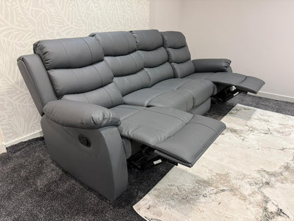 Lando Grey Leather 4 Seater Sofa | Fold Down Tray Table, High Headrest & Seating Position Couch