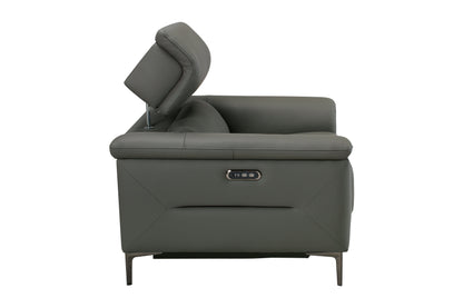 San Andreas Electric Recliner Grey Top Grain Leather Armchair / 1 Seater Sofa With Power Headrests & USB Charging Ports