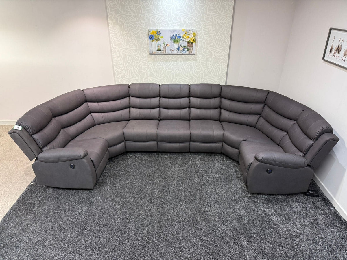 Willow Grey Fabric U Shape Corner Sofa With Drinks console & Fold down Tray Tables