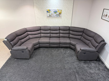 Willow Grey Fabric U Shape Corner Sofa With Drinks console & Fold down Tray Tables