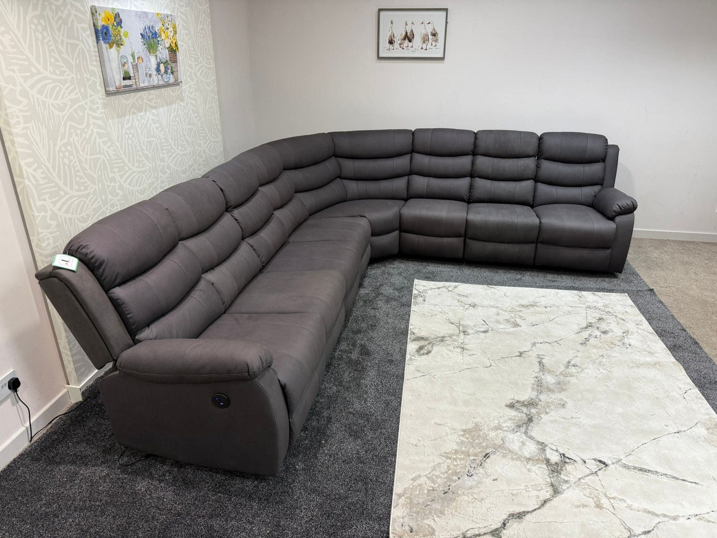 "Willow" Dark Grey Fabric 4C3 Recliner Corner Sofa | 2 x Drinks Tray Tables | Easy Clean Fabric | Modular