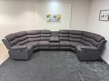 Willow Grey Fabric U Shape Corner Sofa With Drinks console & Fold down Tray Tables