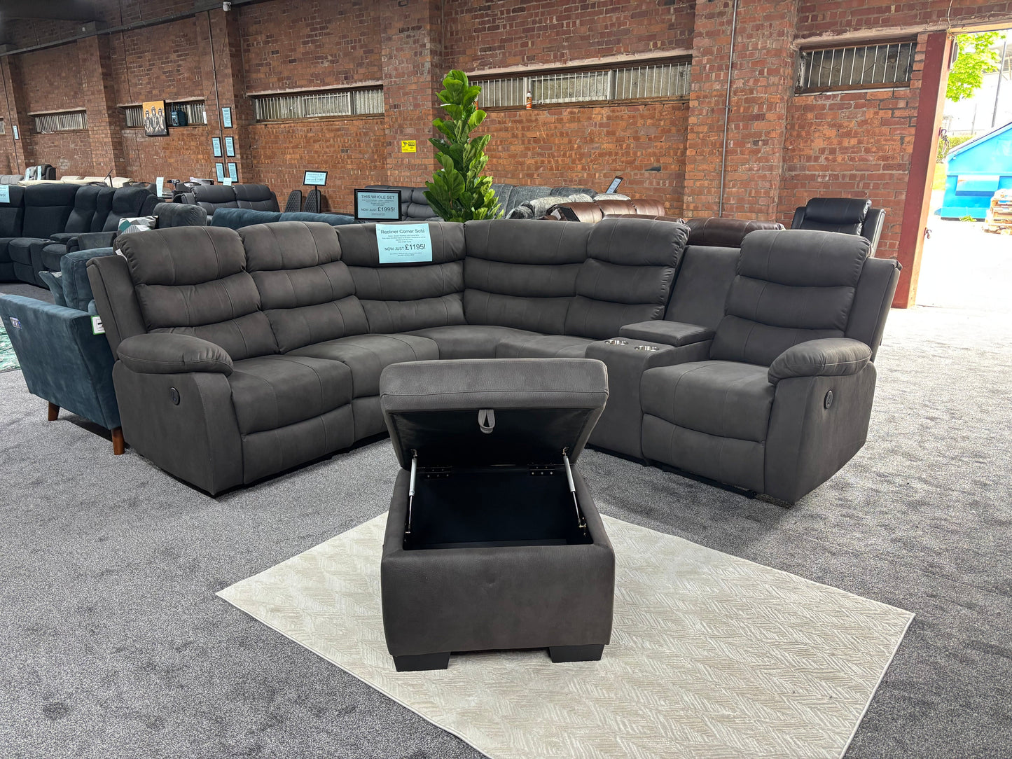 "Willow" Dark Grey Easy Clean Fabric 2C2C Recliner Modular Corner Sofa + Footstool | Couch |