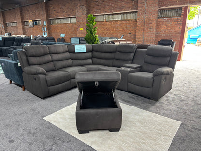 "Willow" Dark Grey Easy Clean Fabric 2C2C Recliner Modular Corner Sofa + Footstool | Couch |