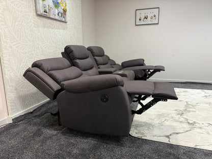 Willow Grey Easy Clean Fabric 4 Seater Sofa With Drinks Console - High Headrest & Seating Position Couch