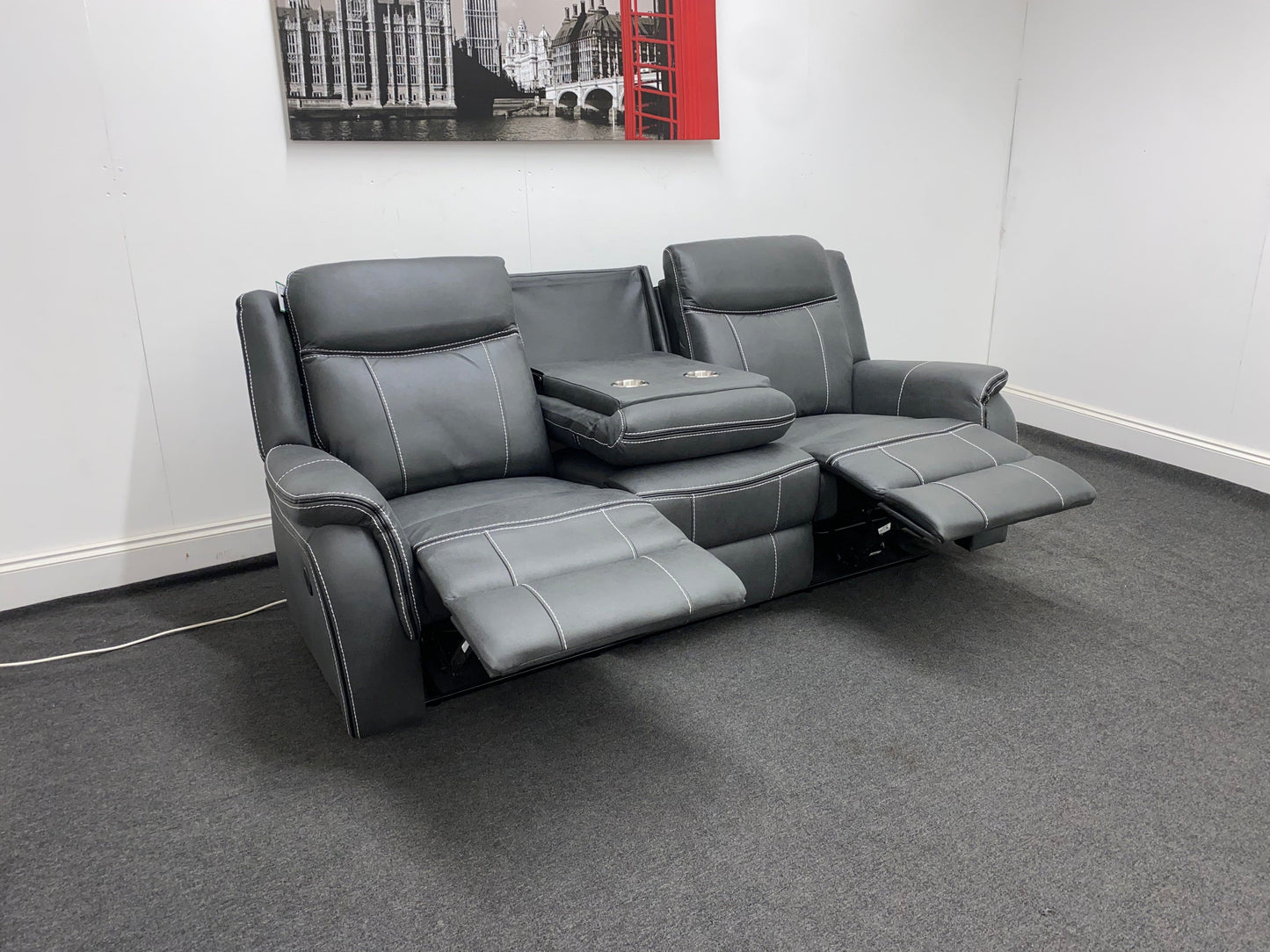 " Mason" All Electric Reclining New Grey Microfibre Fabric 3+1+1 Seater Power Recliner Sofa Suite Set With USB Ports | Couch |