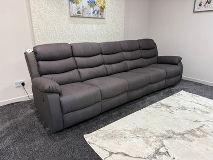 Willow Grey Easy Clean Fabric 5 Seater Sofa | 2 x Fold Down Tray Table, High Headrest & Seating Position Couch