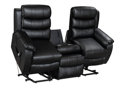 Dual Motor Electric Lando Black Leather Rise & Recliner 3 Seater Sofa Suite Couch