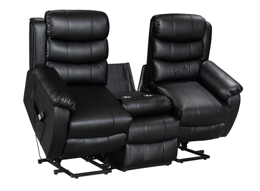 Dual Motor Electric Lando Black Leather Rise & Recliner 3 Seater Sofa Suite Couch
