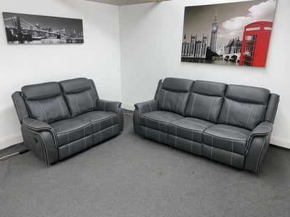 " Sloane Vision " Grey Water Resistant Microfibre Fabric 3 + 2 Seater Electric / Power Recliner Sofa Suite Set With USB Ports & Drop Down Tray Table | Couch |