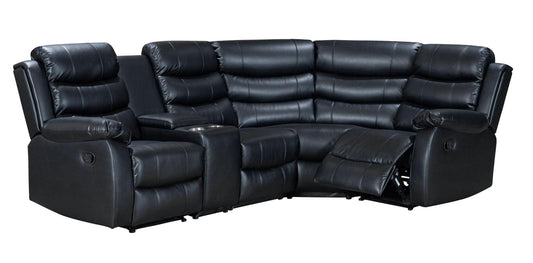 Black Leather 'Lando' MANUAL Reclining Corner Sofa |  Reversible & Modular | Drinks Consol | High Backrest | Built To Fit Any Home | Couch |