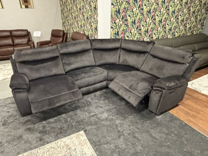 "Trek" Grey Plush Fabric Power Recliner Corner Sofa With USB Charging Ports, Drinks Cooling Cup Holders Plus Many More Modern Features