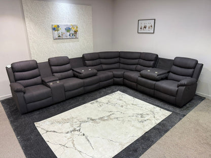 "Willow" Dark Grey Fabric 4C3C Recliner Corner Sofa | Drinks Tray Table | Easy Clean Fabric | Modular