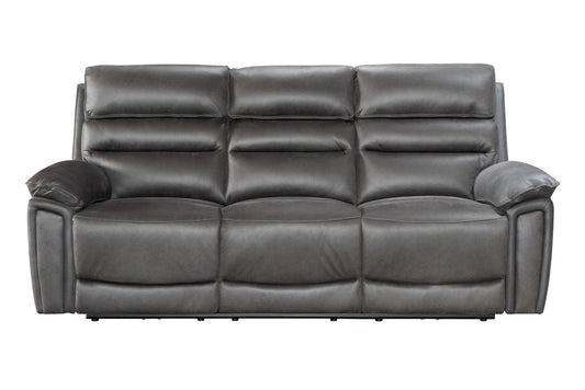 Donald Grey Suede Fabric Electric / Power Reclining 3 Seater Sofa With USB Charging Ports & Drop Down Tray Table