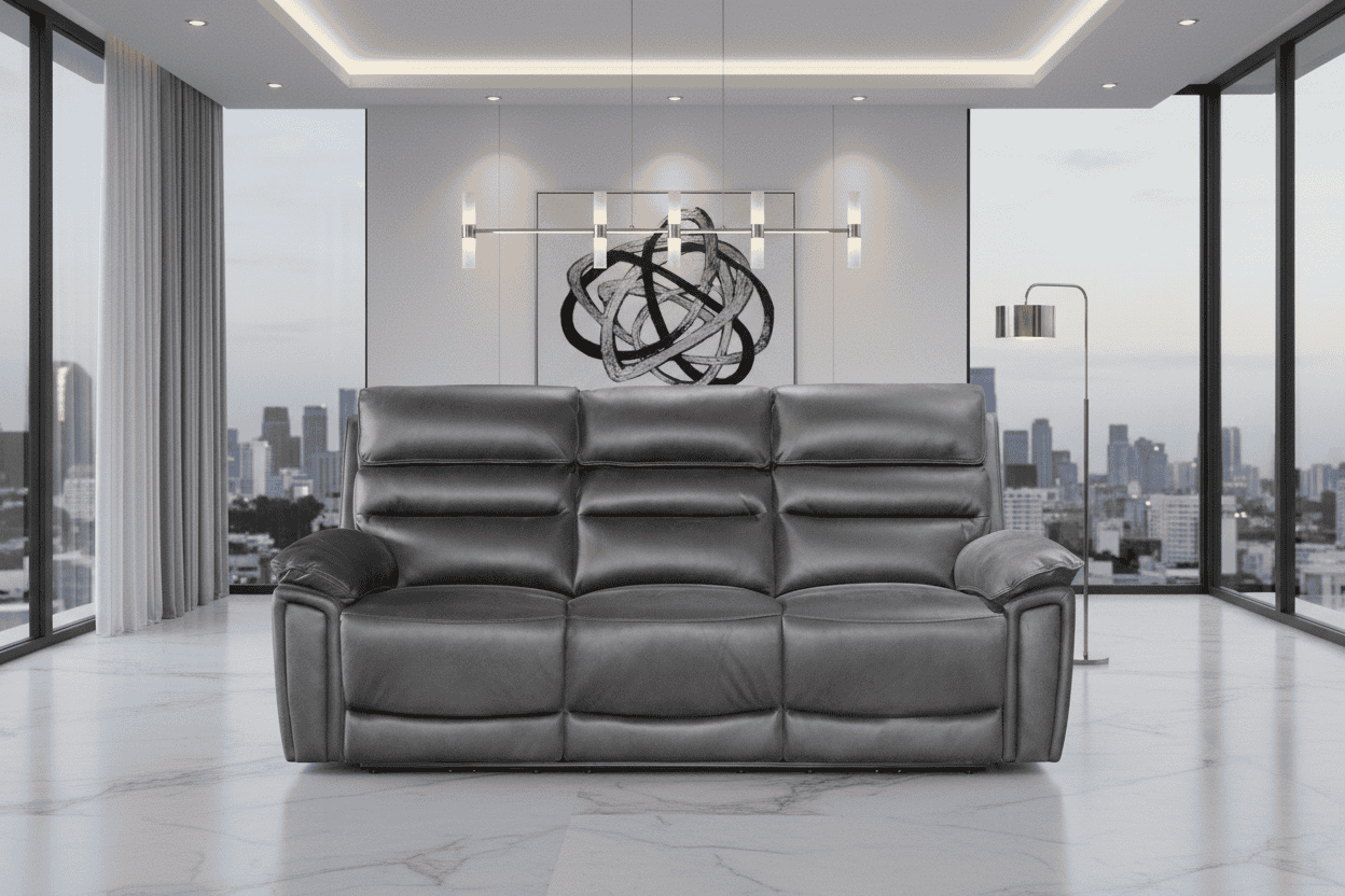 DFS Lawson Grey Easy Clean Fabric Electric Reclining 3 Seater Sofa With USB Charging Ports & Drop Down Tray Table
