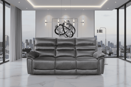 DFS Lawson Grey Easy Clean Fabric Electric Reclining 3 Seater Sofa With USB Charging Ports & Drop Down Tray Table