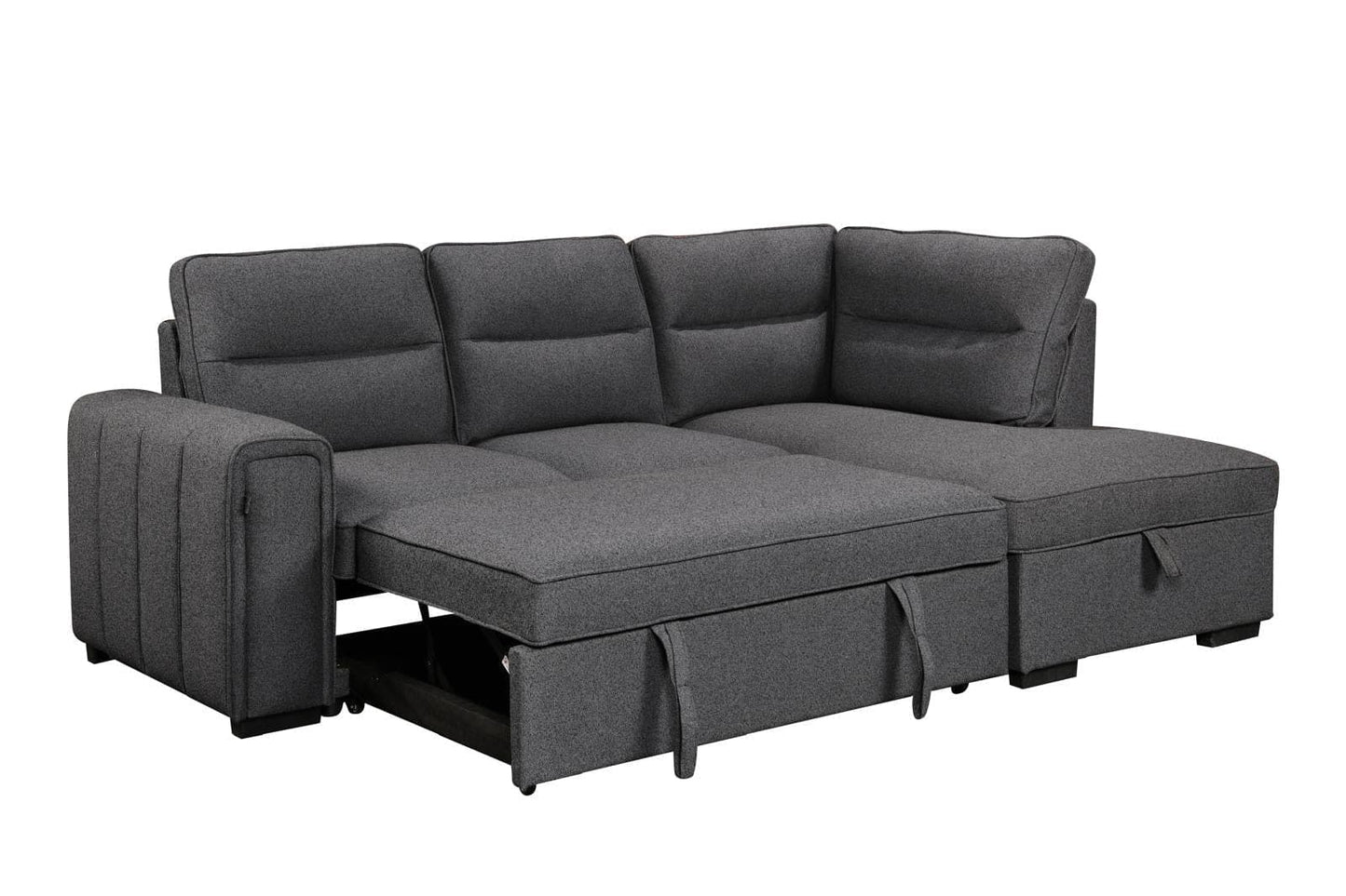 (Back in stock 15th August) 'Musk' Dark Grey Fabric Right Hand Facing Corner Sofa Bed With Storage & Drinks Holder