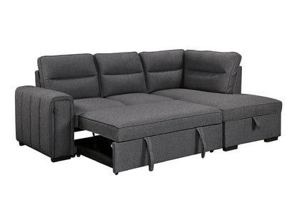 (Back in stock 15th August) 'Musk' Dark Grey Fabric Right Hand Facing Corner Sofa Bed With Storage & Drinks Holder