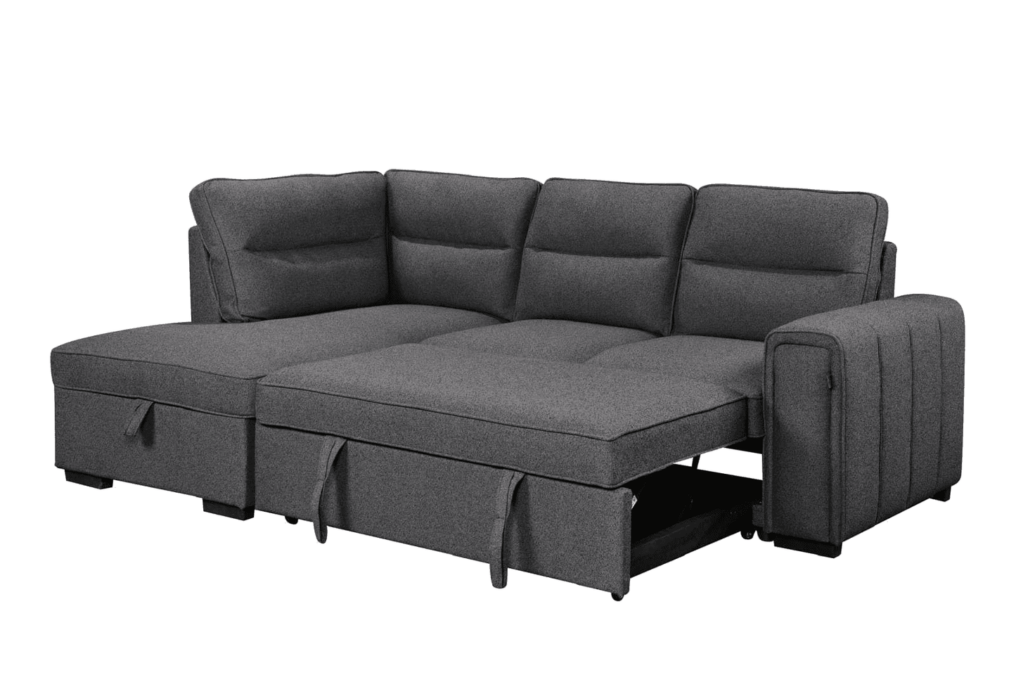 (Back in stock 15th August) 'Musk' Dark Grey Fabric Left Hand Facing Corner Sofa Bed With Storage & Drinks Holder