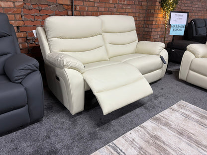 "Bertie" Cream Leather Electric Reclining Massage Sofa Range With Power Headrests & USB Charging Ports For Ultimate Comfort