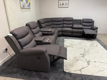 "Willow" Dark Grey Fabric 4C3C Recliner Corner Sofa | Drinks Tray Table | Easy Clean Fabric | Modular