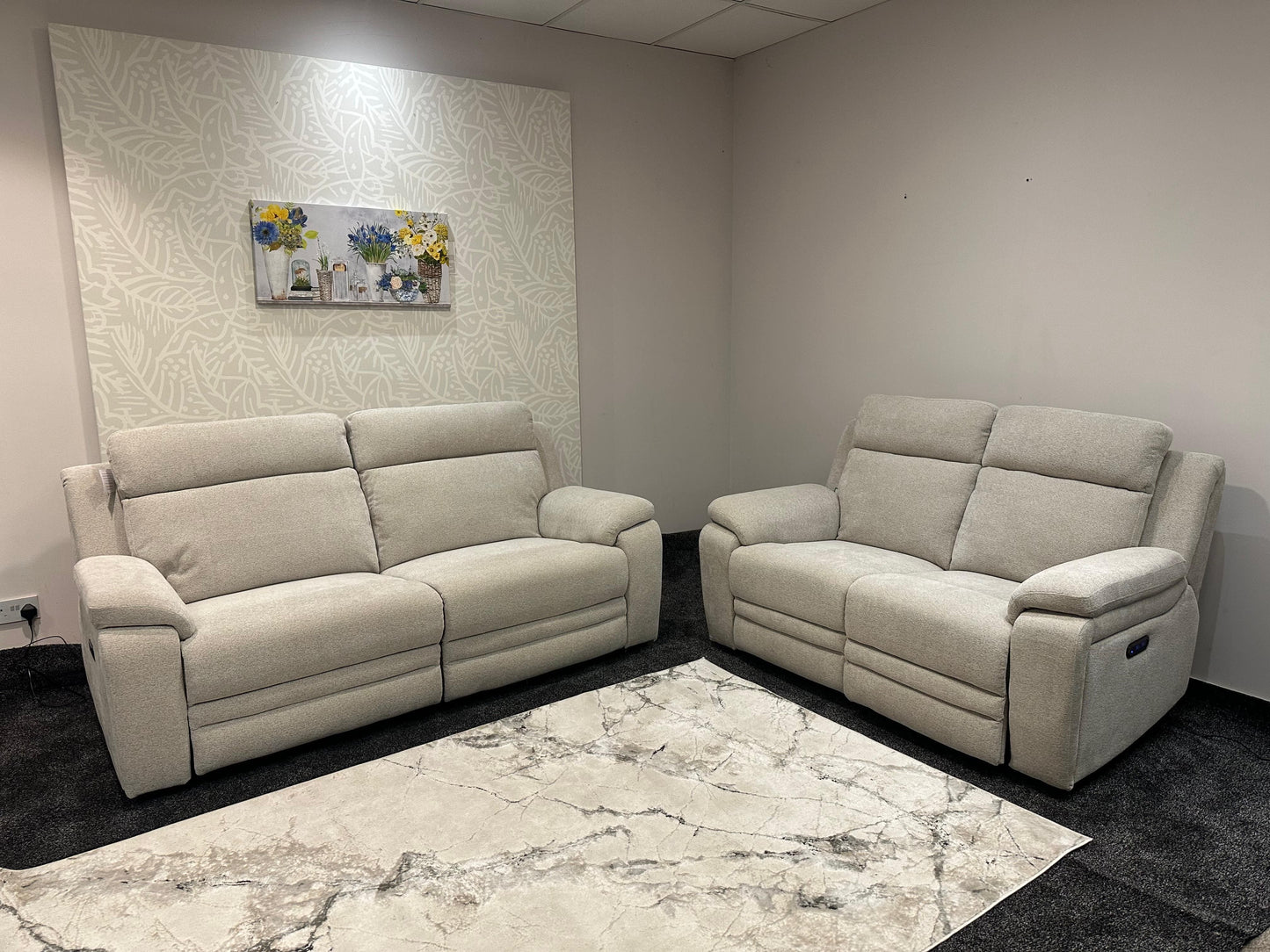 "Barre" Electric Reclining Cream / Oatmeal Fabric Sofa Range - USB Charging Ports