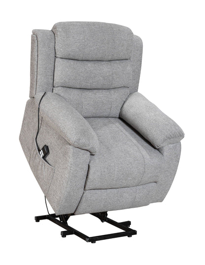 Dual Motor Lewson Grey Fabric Rise & Recliner 1 Seater Sofa / Armchair