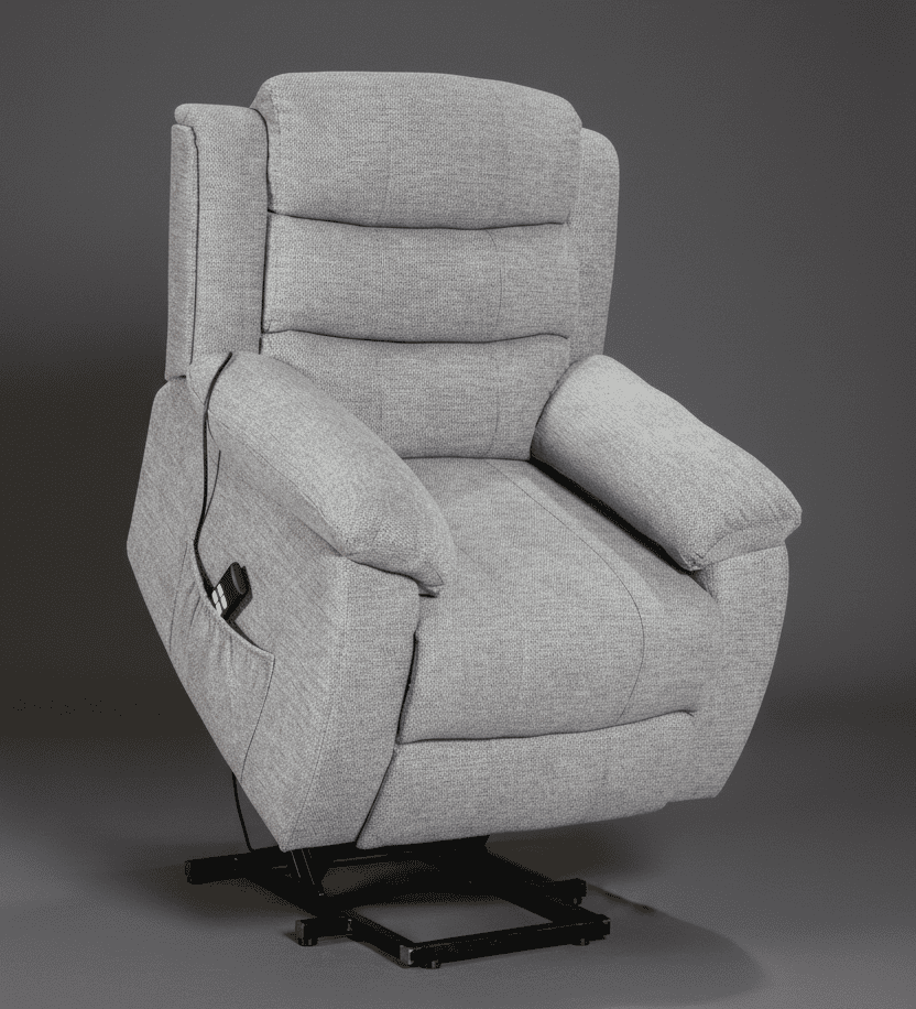Dual Motor Lewson Grey Fabric Rise & Recliner 1 Seater Sofa / Armchair