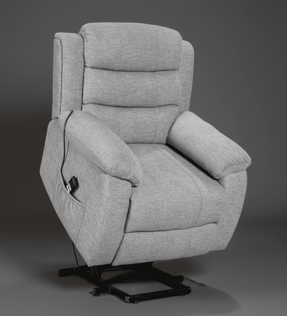 Dual Motor Lewson Grey Fabric Rise & Recliner 1 Seater Sofa / Armchair