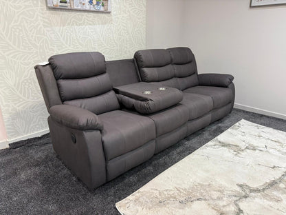 Willow Grey Easy Clean Fabric 4 Seater Sofa | Fold Down Tray Table, High Headrest & Seating Position Couch