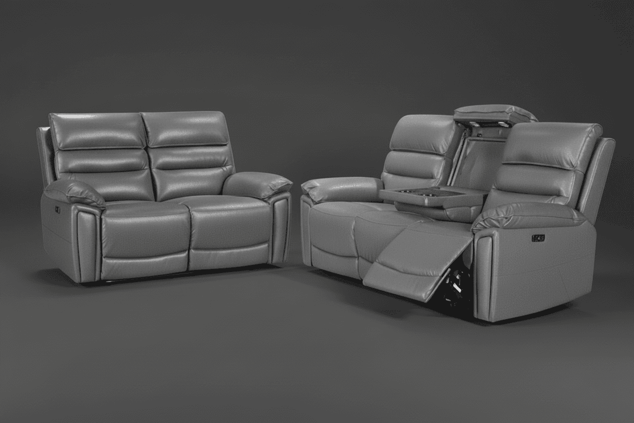 'SPECIAL OFFER' DFS Lawson Grey Leather Electric Reclining 3 Seater + 2 Seater Sofa Set With USB Charging Ports & Drop Down Tray Table With Reading Lights