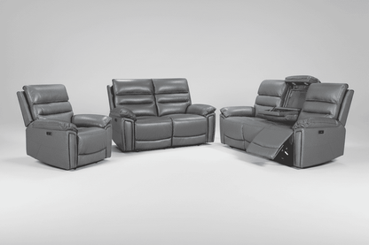 'SPECIAL OFFER' DFS Lawson Grey Leather Electric Reclining Sofa Range With Drinks Coolers USB Charging Ports & Drop Down Tray Table With Reading Lights