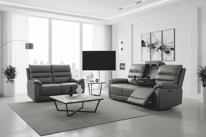 'SPECIAL OFFER' DFS Lawson Grey Leather Electric Reclining Sofa Range With Drinks Coolers USB Charging Ports & Drop Down Tray Table With Reading Lights
