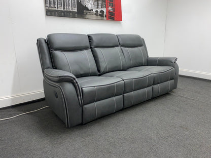" Sloane Vision " Grey Water Resistant Microfibre Fabric 3 + 2 Seater Electric / Power Recliner Sofa Suite Set With USB Ports & Drop Down Tray Table | Couch |