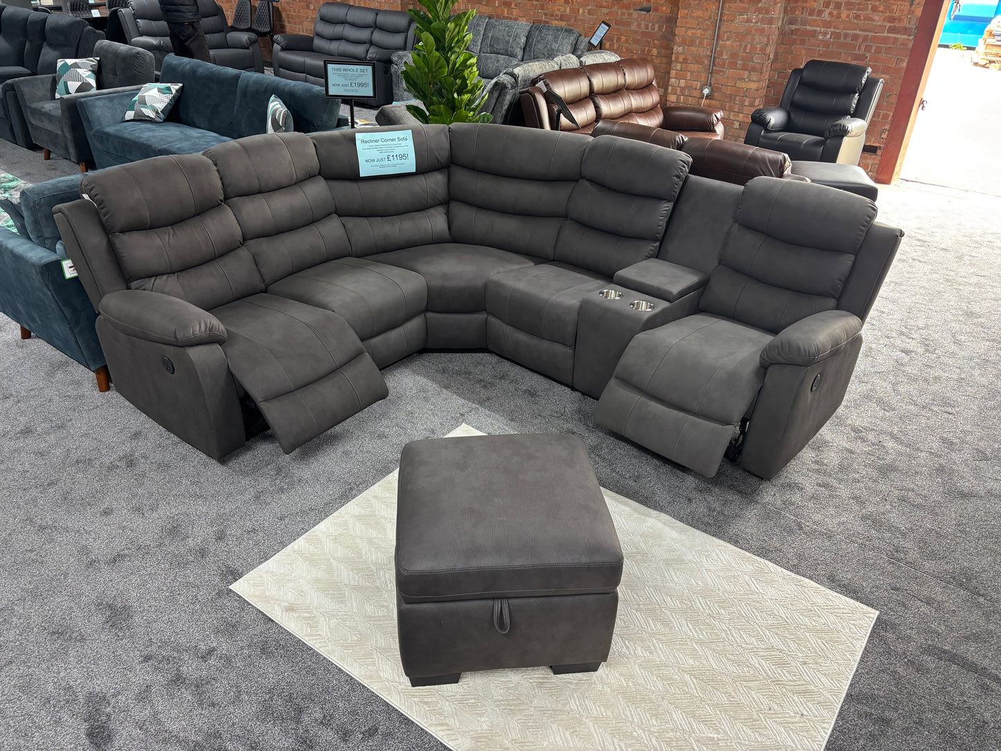 "Willow" Dark Grey Easy Clean Fabric 2C2C Recliner Modular Corner Sofa + Footstool | Couch |