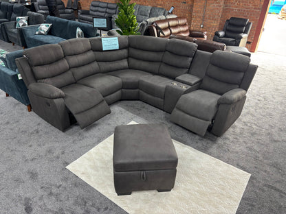 "Willow" Dark Grey Easy Clean Fabric 2C2C Recliner Modular Corner Sofa + Footstool | Couch |