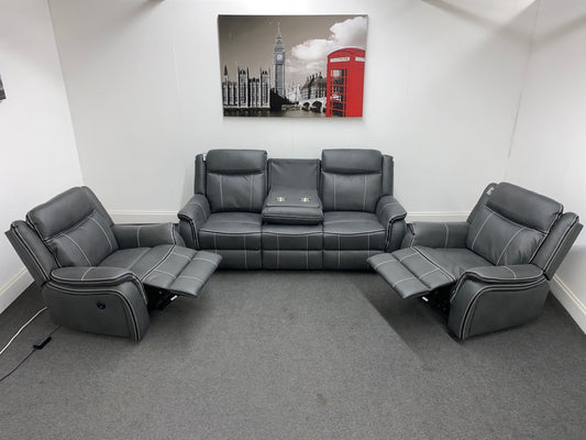 " Mason" All Electric Reclining New Grey Microfibre Fabric 3+1+1 Seater Power Recliner Sofa Suite Set With USB Ports | Couch |
