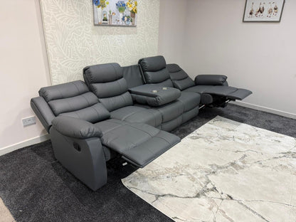 Lando Grey Leather 5 Seater Sofa | Fold Down Tray Table, High Headrest & Seating Position Couch
