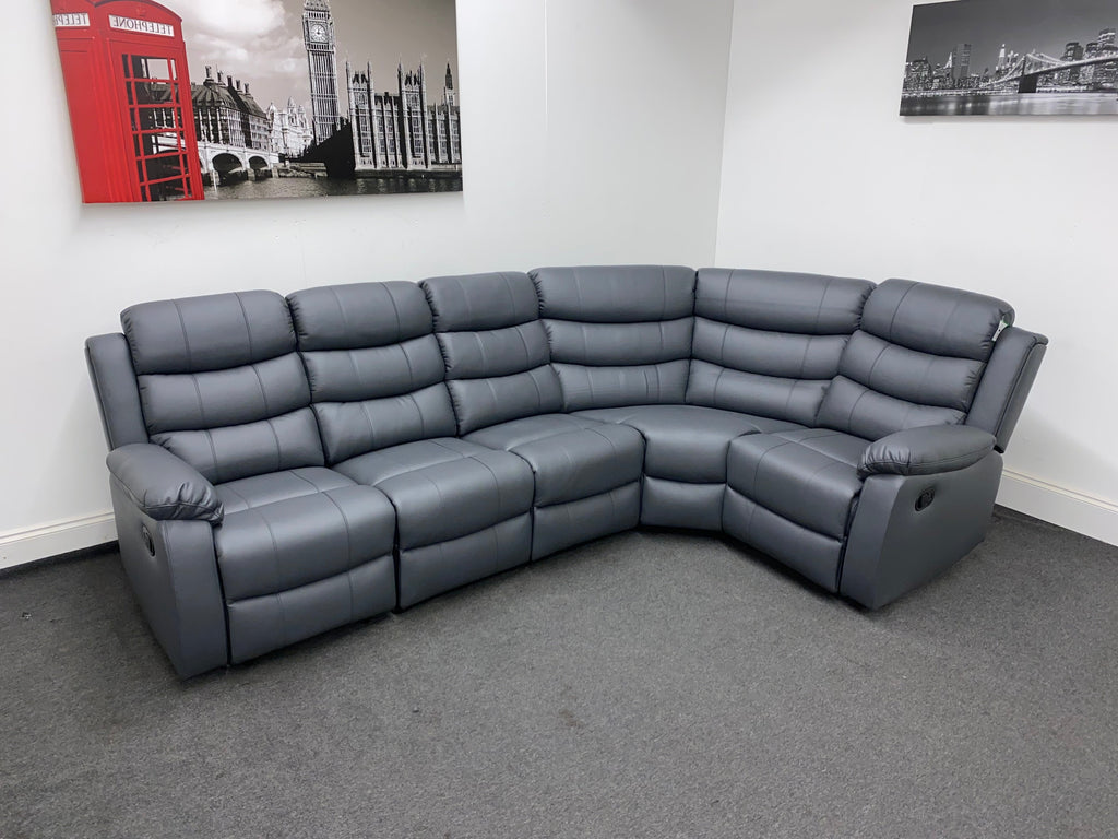 Landos Rhf Modular Recliner 5 Seat Grey Leather Corner Sofa Sofas