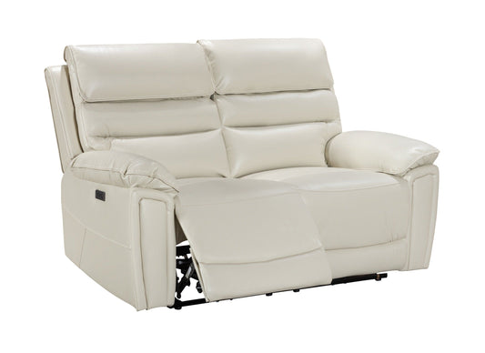 Donald Ivory Cream Leather Electric / Power Reclining 2 Seater Sofa With USB Charging Ports