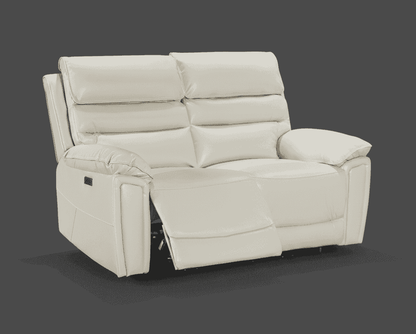 DFS Lawson Ivory Cream Leather Electric Reclining 3 Seater + 2 Seater + Armchair Sofa Set With USB Charging Ports & Drop Down Tray Table